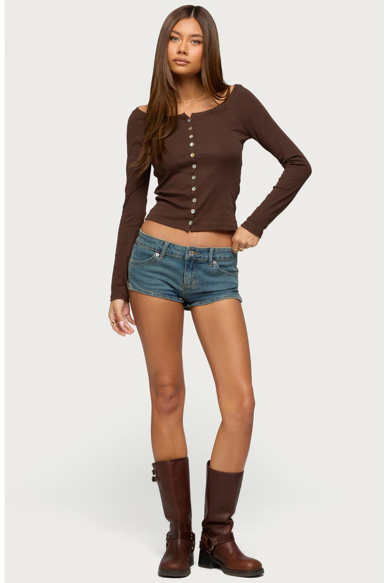 Button Front Knit Top, Alternate, color, BROWN
