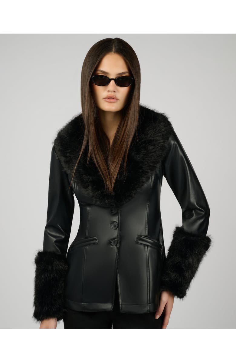 WeWoreWhat Fur Collar Jacket, Main, color, Black
