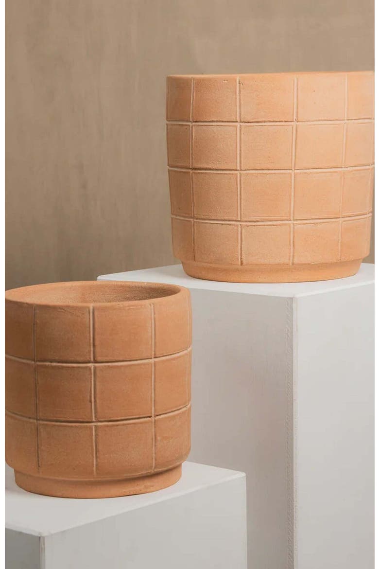 Grid Terracotta Planter, Alternate, color, Natural