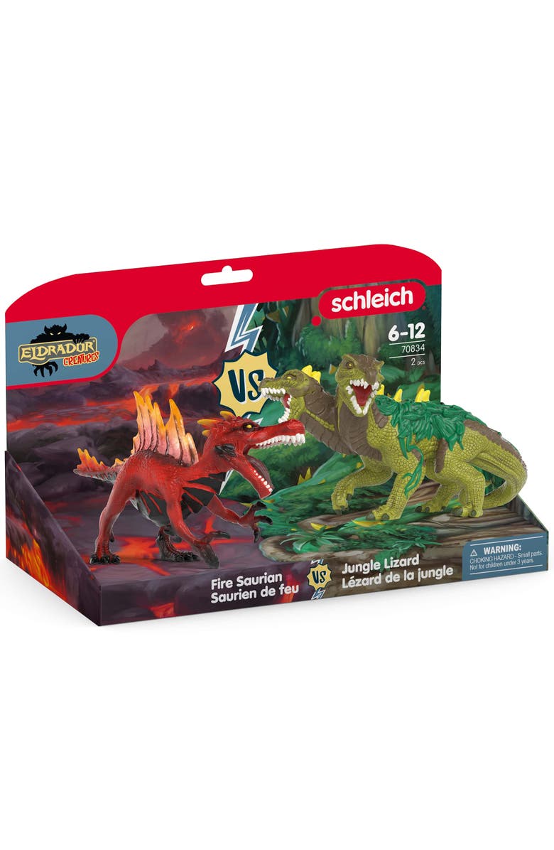 Schleich Eldrador Creatures, Fire Dinosaur vs Jungle Lizard, 2 Figurines, 6+, Alternate, color, Multicolored