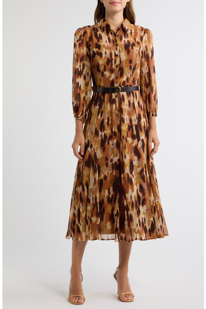 Print Belted Long Sleeve Maxi Shirtdress, Main, color, LUGGAGE ANIMAL