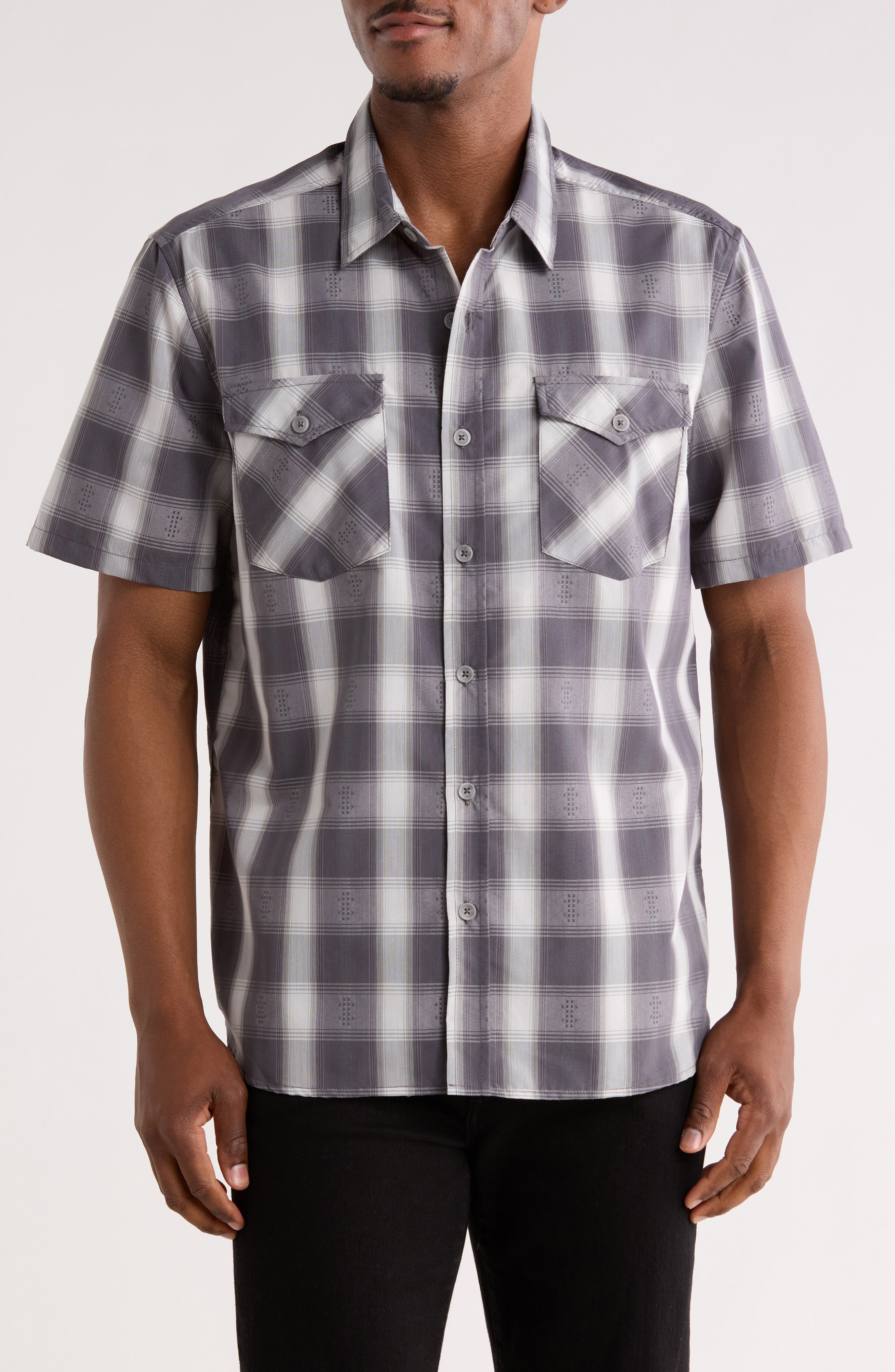 Frye Plaid Short Sleeve Dobby Button-Up Shirt
