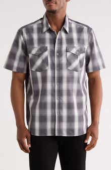 Frye Plaid Short Sleeve Dobby Button-Up Shirt