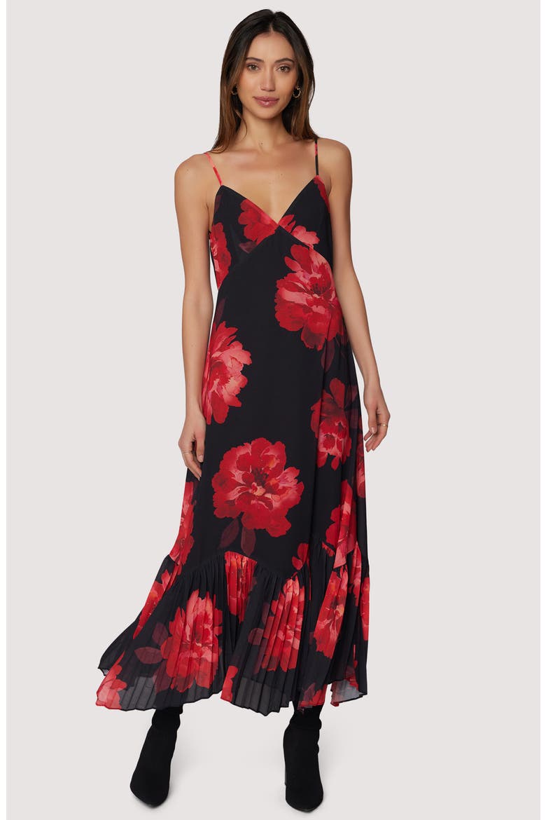 Scarlet Melody Midi Dress, Alternate, color, BLACK RED FLORAL