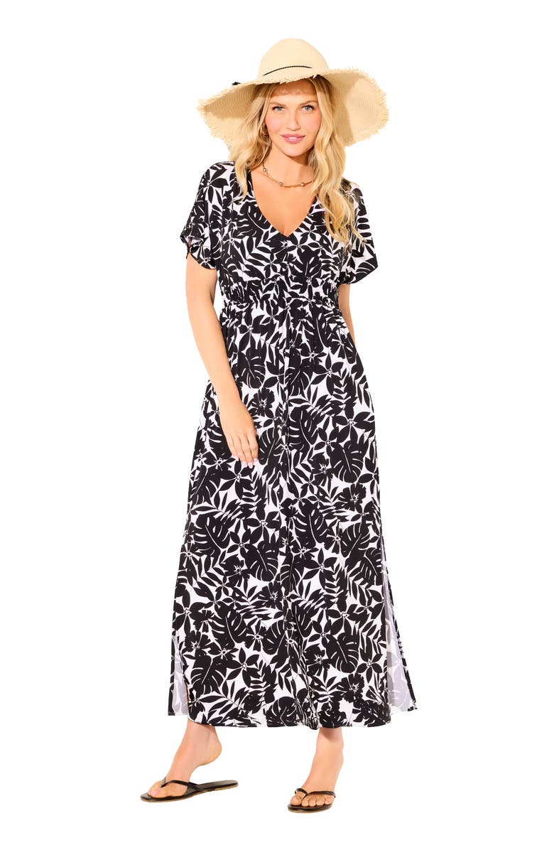 Swimsuits for All Pack 
Go Wrinkle-Resistant Maxi Cover Up Dress, Main, color, Black Palm