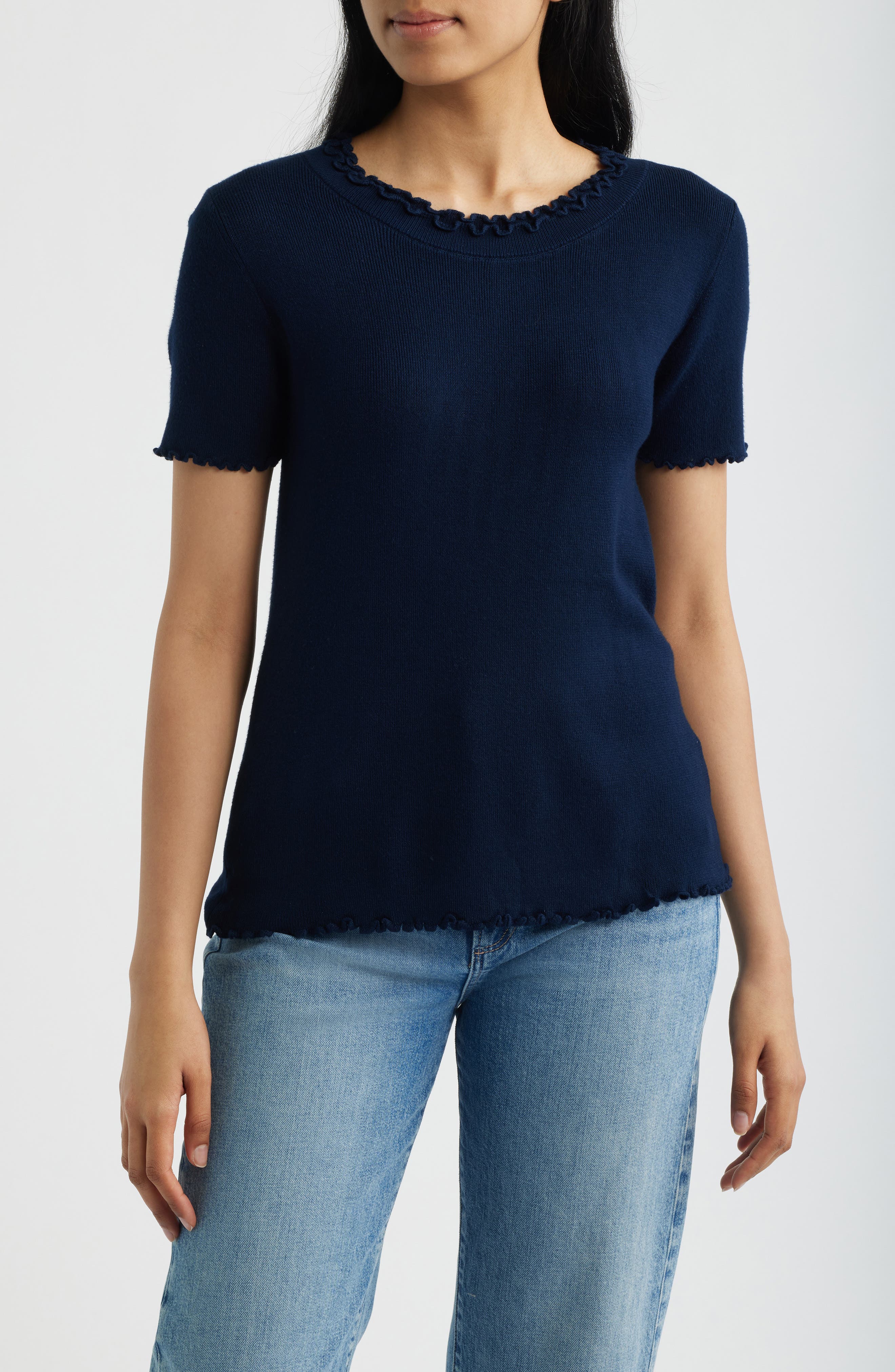 Ruffle Trim Short Sleeve Sweater - image 3