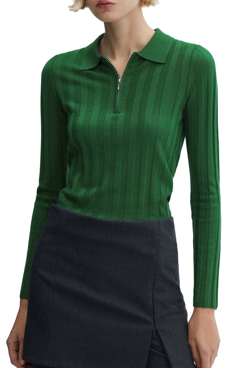 MANGO Flat Rib Quarter Zip Sweater, Main, color, 