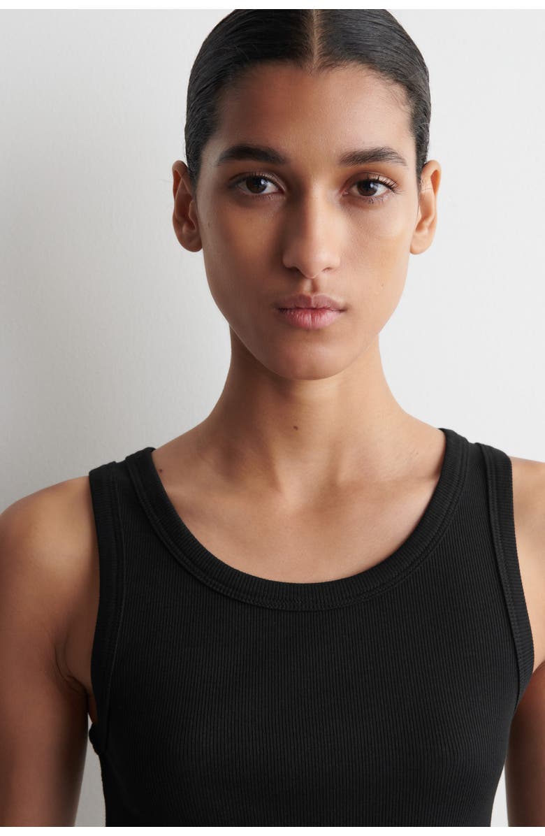 COS Ribbed-Cotton Round-Neck Tank Top, Alternate, color, Black