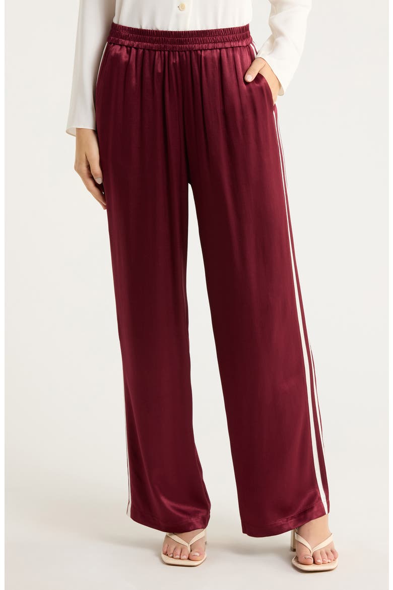 Merida Pleated Satin Pull-On Pants, Main, color, GARNET