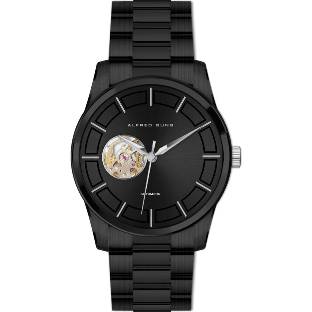 Alfred Sung Automatic I Quartz Bracelet Watch, 42mm In Black Bracelet Black Dial