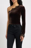 Feners Reliquia Lace Trim One Shoulder Stretch Velvet Top