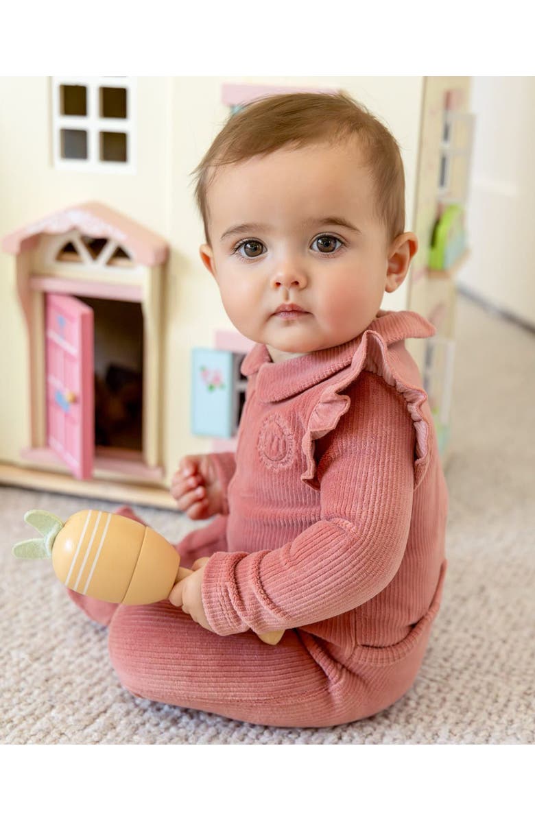 MiniMoi Baby Cotton Rich Corduroy Ruffled Footie, Alternate, color, Old Rose