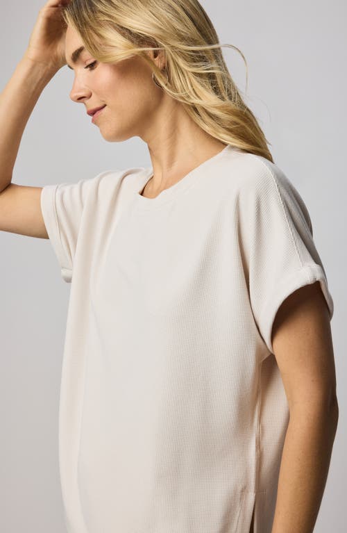 Splendid Waffle Knit Short Sleeve Sweatshirt In White