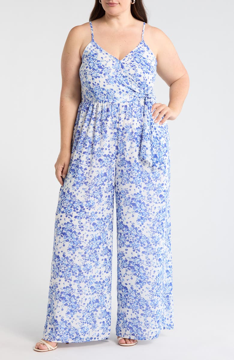 SUGARLIPS Camellia Floral Jumpsuit, Main, color, White-Blue-Multi