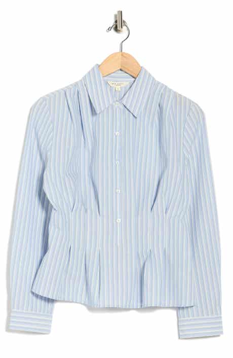 MAX STUDIO Stripe Long Sleeve Pleated Button-Up Shirt