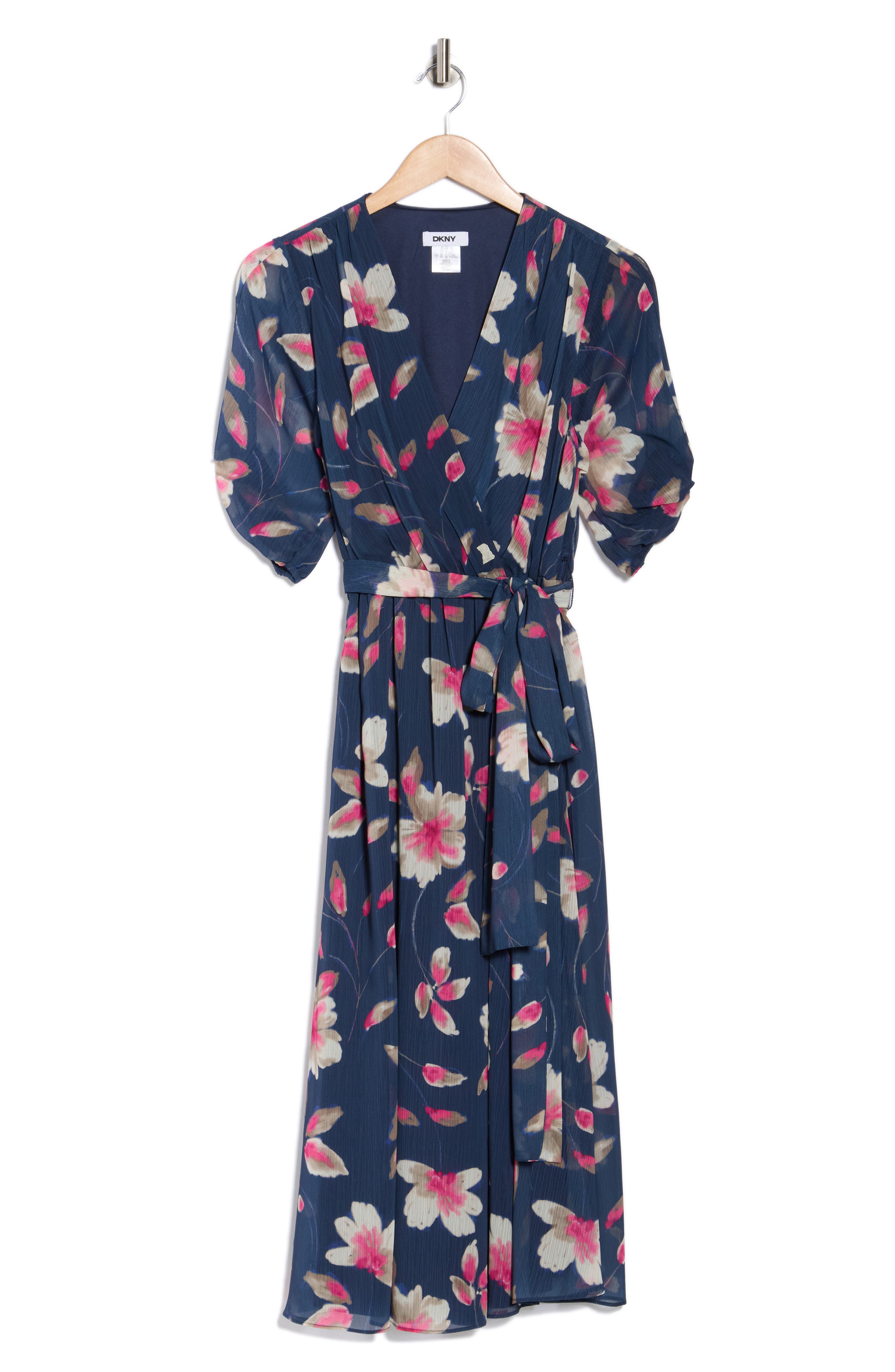 DKNY Print Faux Wrap Midi Dress