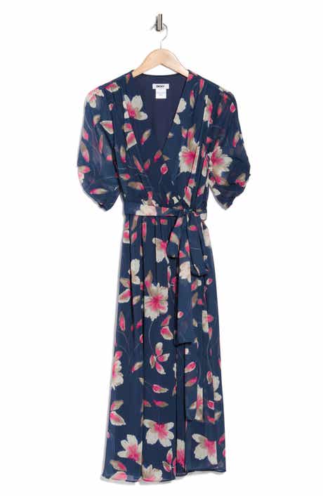 DKNY Print Faux Wrap Midi Dress