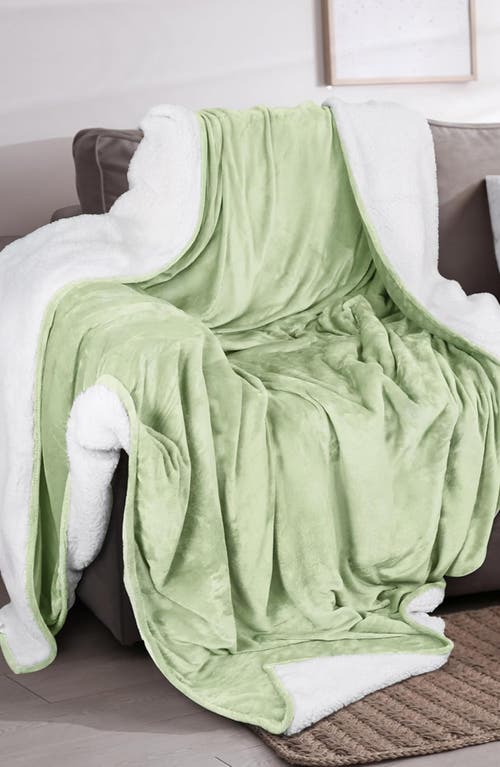 Woven & Weft Faux Shearling Fleece Throw Blanket In Green