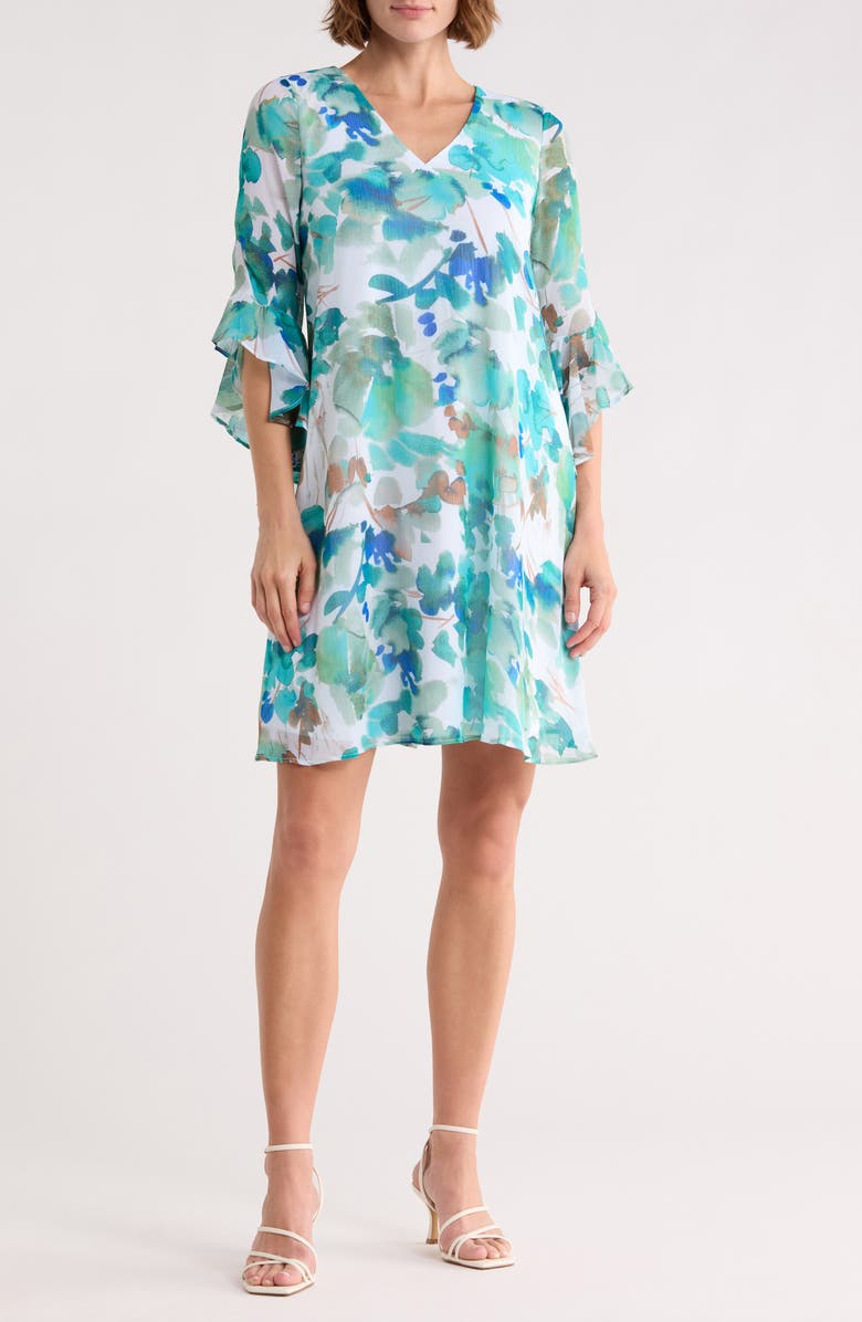 Calvin Klein Floral Print Trapeze Dress, Main, color, Lake Multi