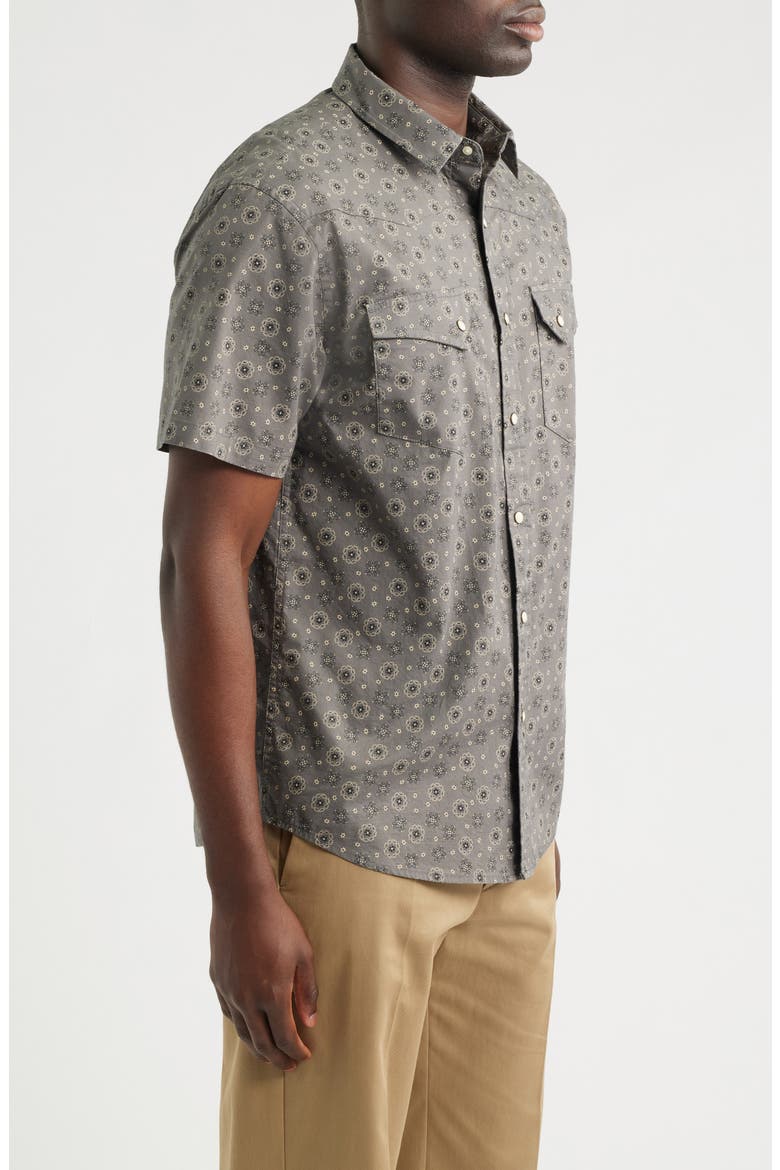 Laramie Short Sleeve Snap-Up Western Shirt, Alternate, color, WESTERN DITSY GREY