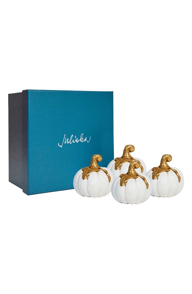 Juliska Forest Walk Pumpkin Set of 4 Place Card Holders, Alternate, color, Gold