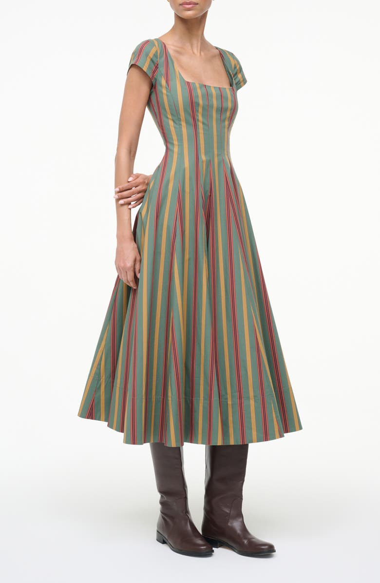 STAUD Wells Stripe Stretch Cotton Midi Dress, Alternate, color, Trailblazer Stripe