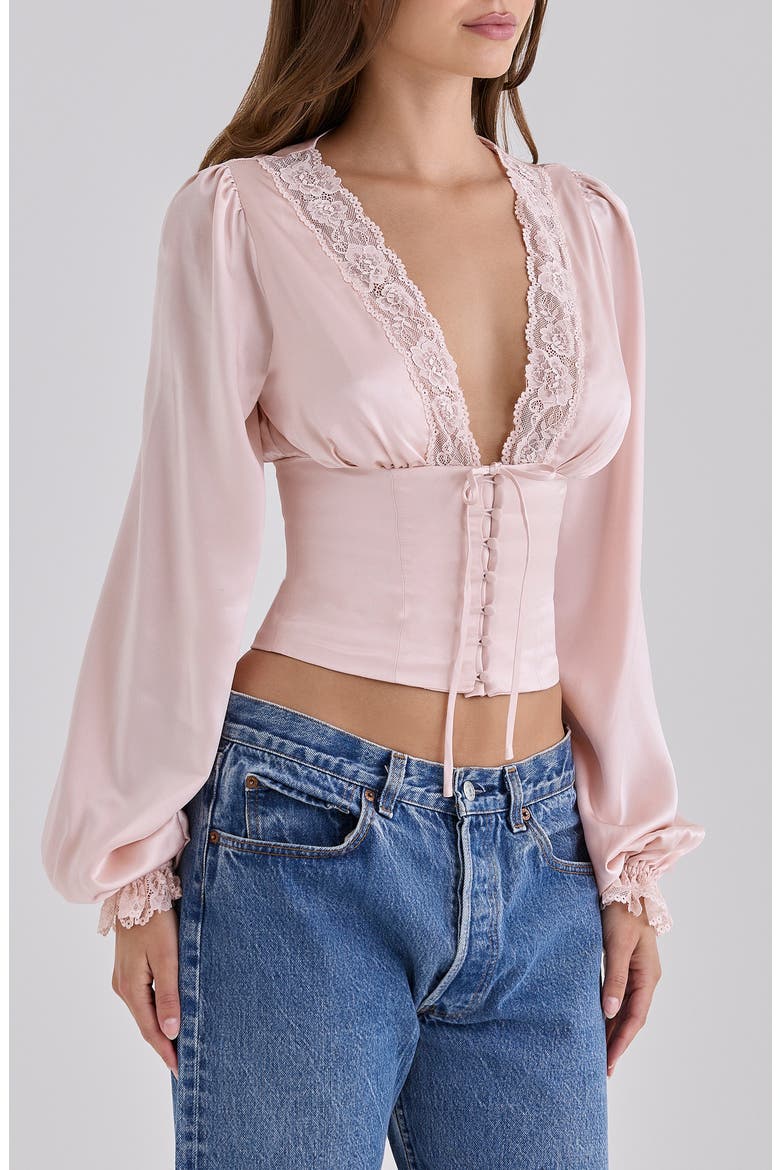 Luciana Silk Balloon Sleeve Crop Top, Alternate, color, PINK