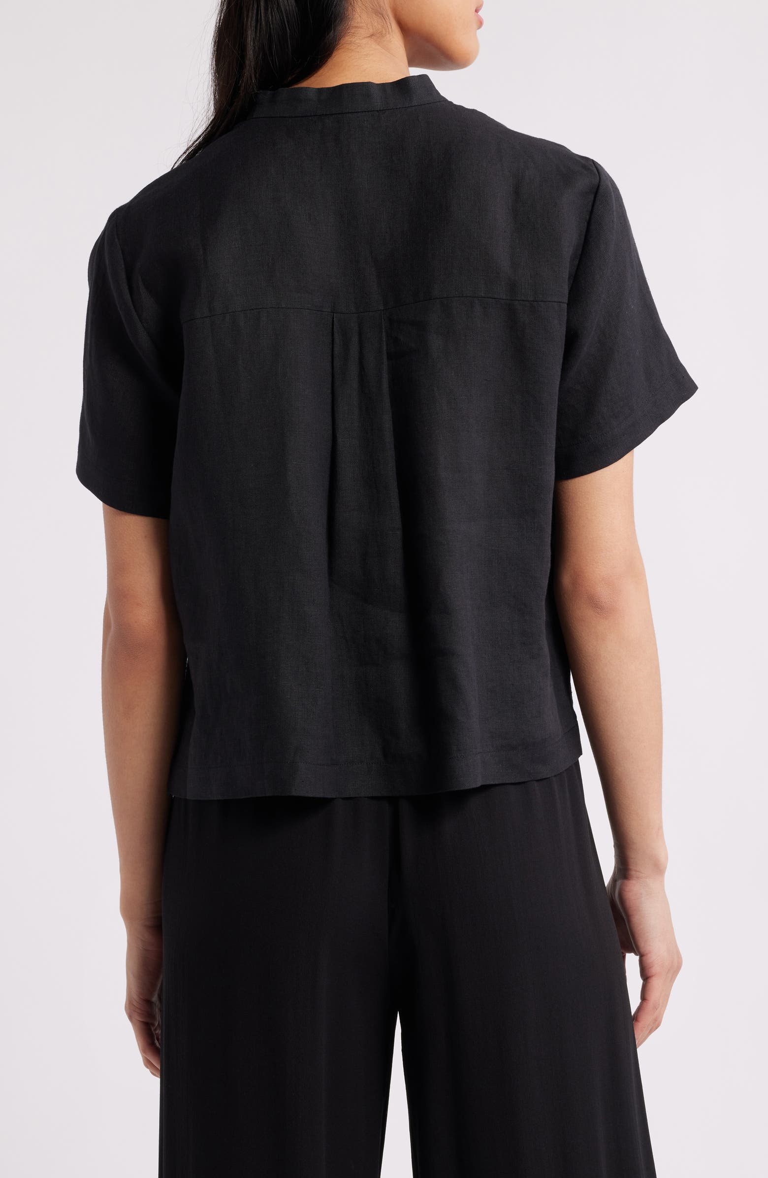 Eileen Fisher Short Sleeve Organic Linen Button-Up Shirt | Nordstromrack