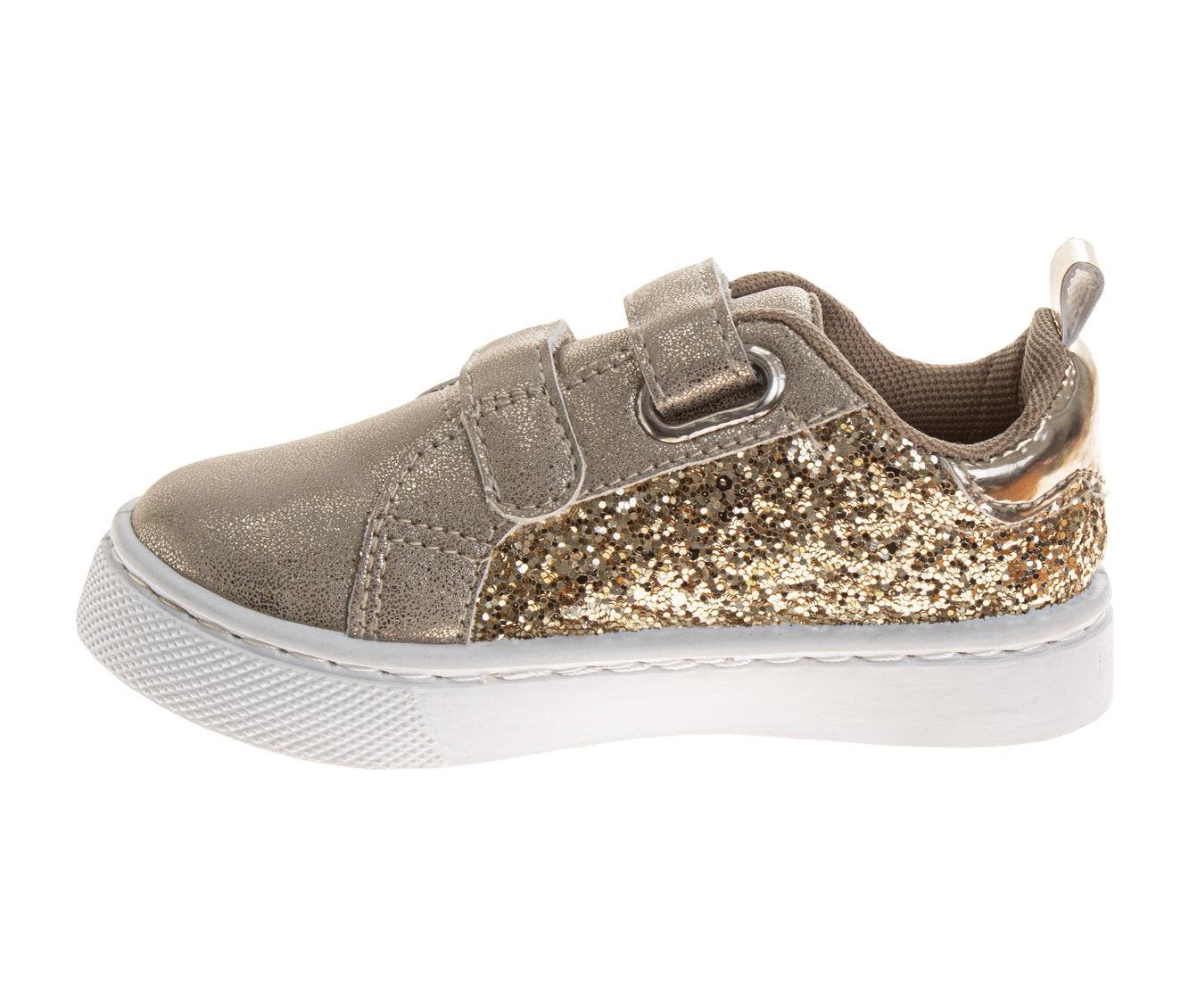Laura Ashley Girls' Hook and Loop Sneakers, Alternate, color, Gold Glitter