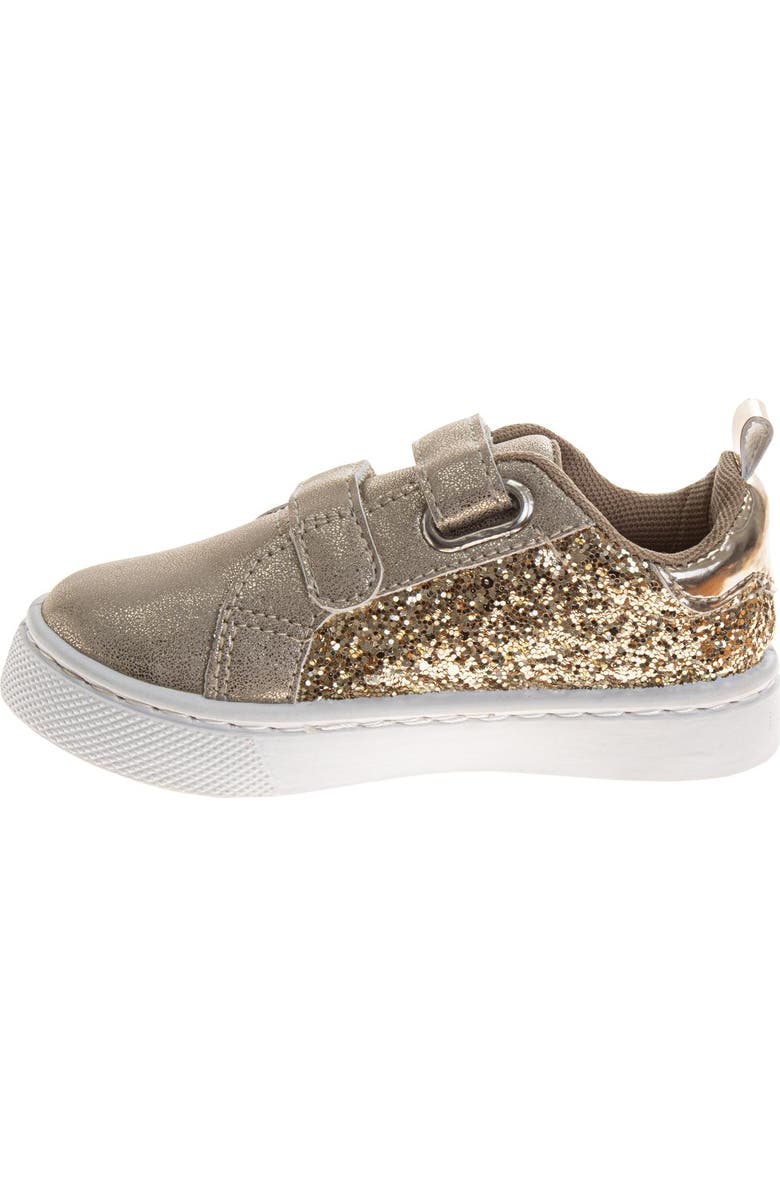 Laura Ashley Girls' Hook and Loop Sneakers, Alternate, color, Gold Glitter