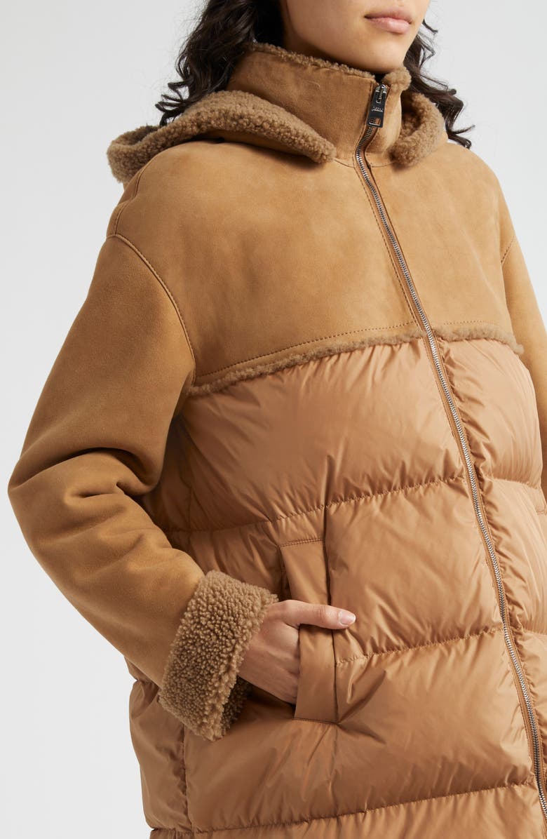 Herno Curly Suede Quilted Down & Genuine Shearling Jacket, Alternate, color, 