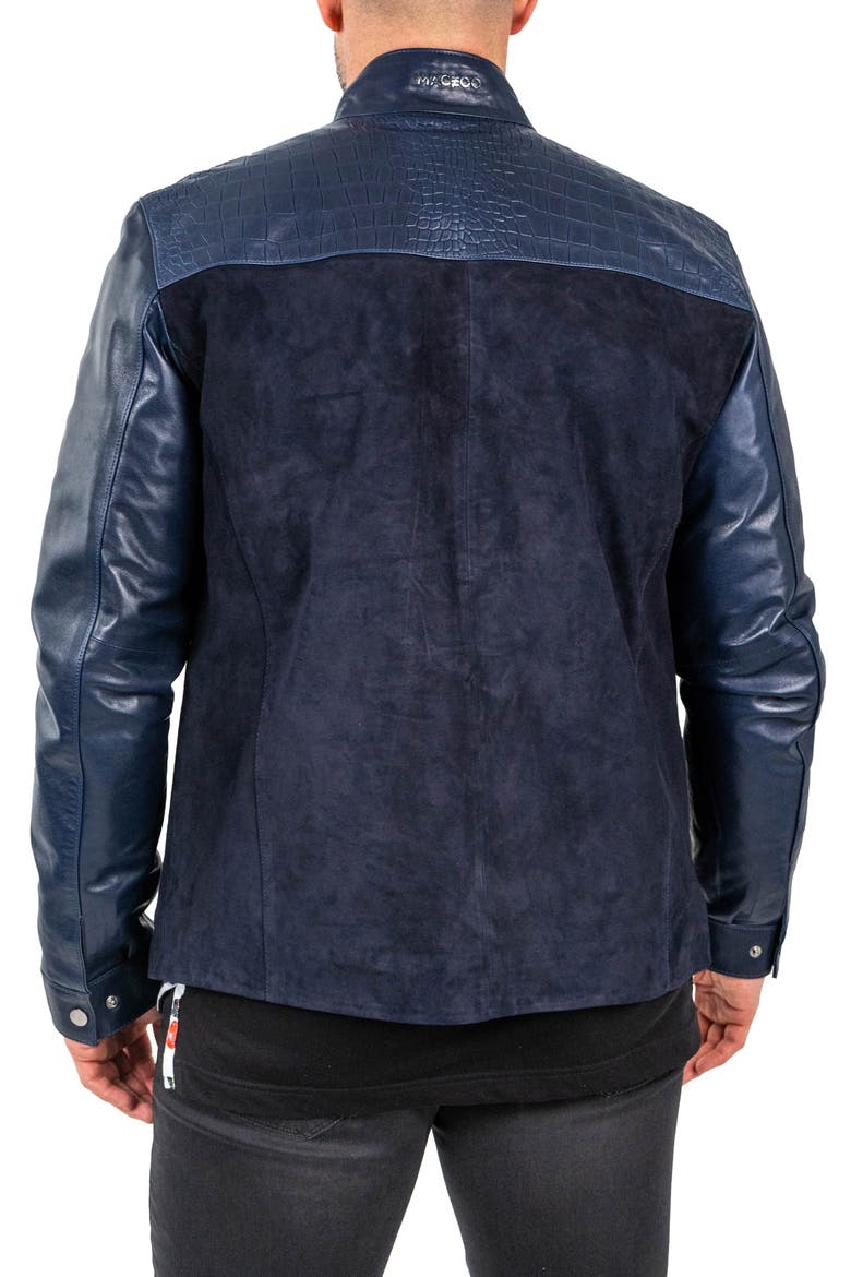 Pythonshield Blue Snakeskin Embossed Leather Jacket, Alternate, color, BLUE