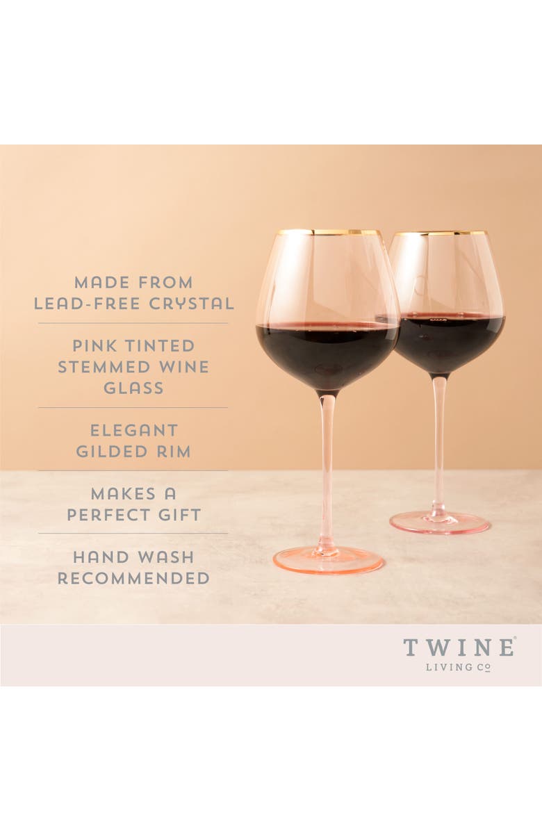TWINE Rose Crystal Red Wine Glasses Set of 2, Alternate, color, Pink