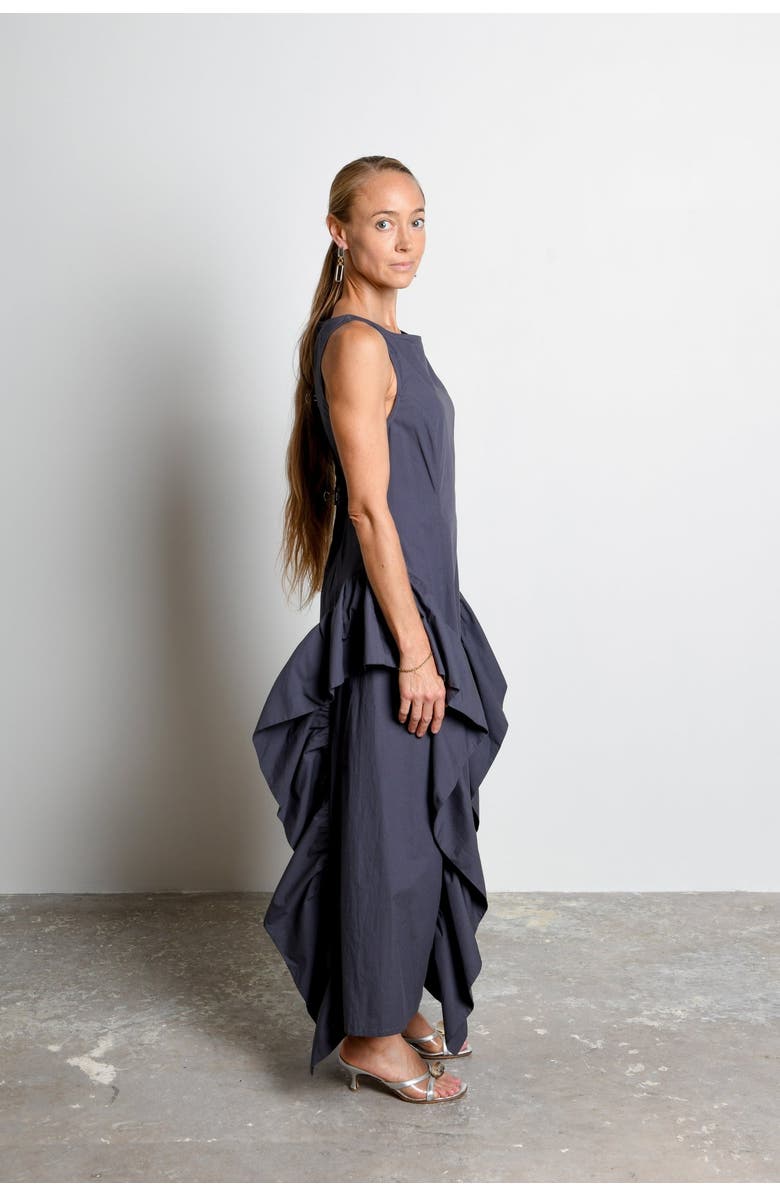 Untitled in Motion Palmetta Sculptural Side Ruffle Maxi Dress, Alternate, color, Black