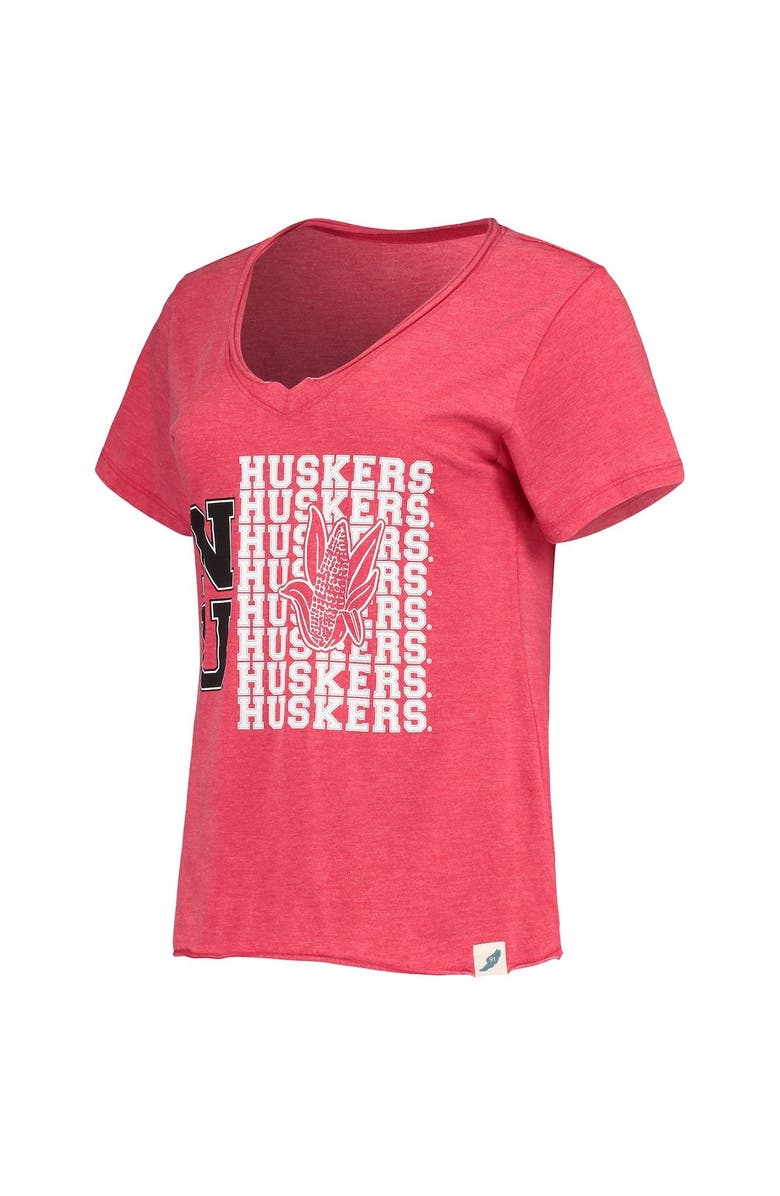 LEAGUE COLLEGIATE WEAR Women's League Collegiate Wear Heathered Scarlet Nebraska Huskers Burnout Loose Fit V-Neck T-Shirt, Alternate, color,