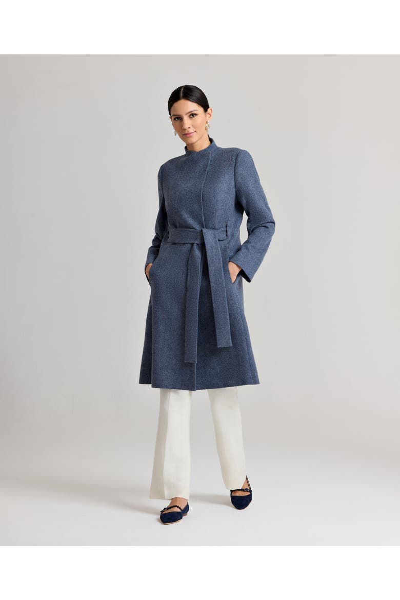 Louise Funnel Herringbone Wool Coat, Alternate, color, Soft Blue