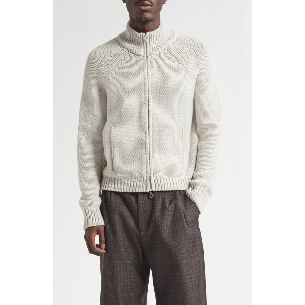Our Legacy Bone White Extrafine Merino Wool Ultra Zip Cardigan In Gray