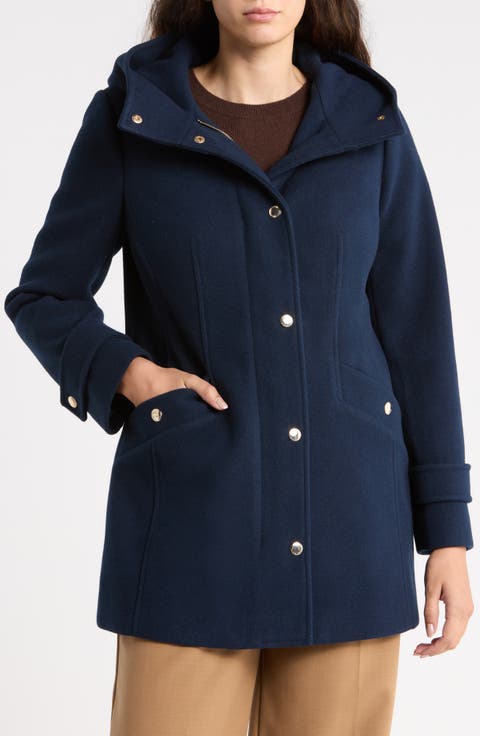 Faux Wool Zip Coat with Hood