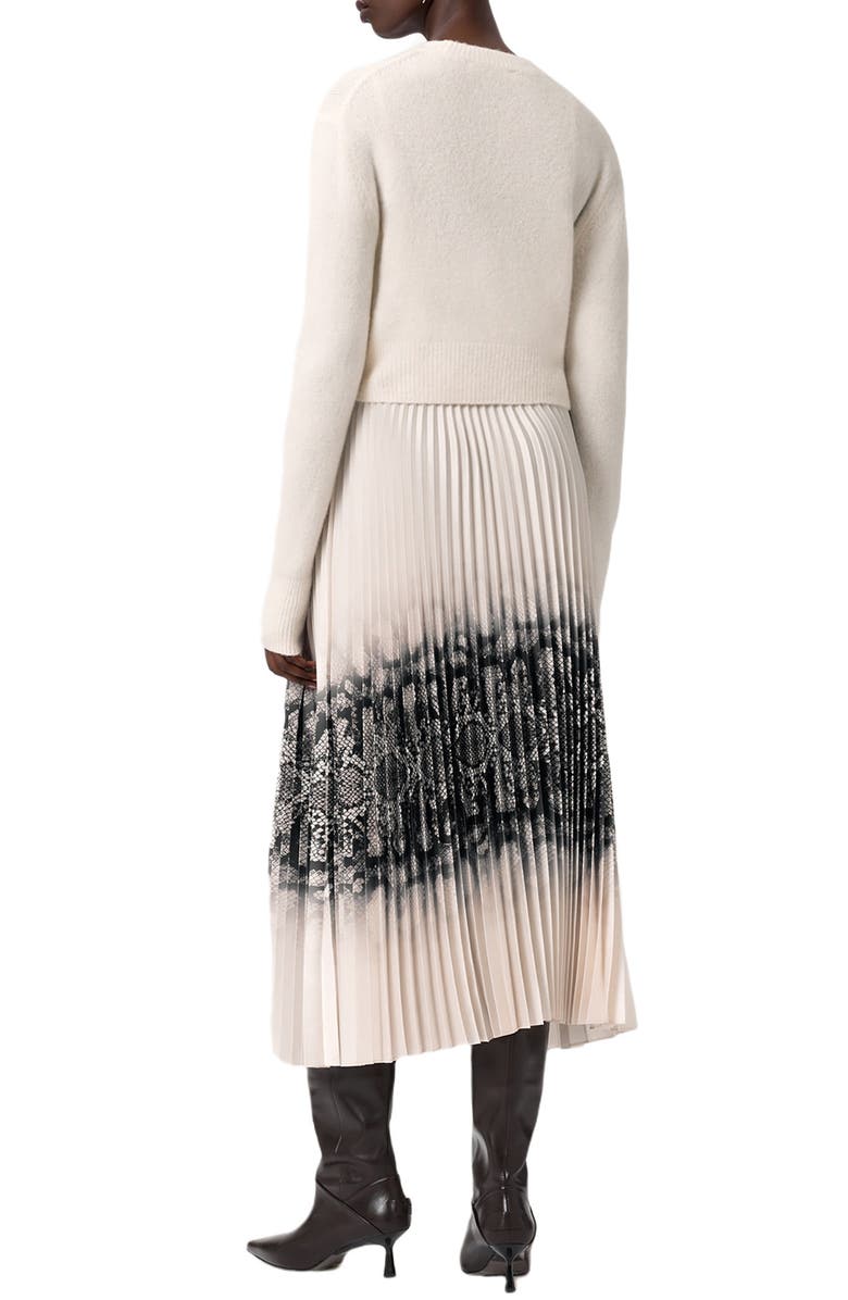 AllSaints Curtis Ophis Two-Piece Sweater & Pleated Midi Dress, Alternate, color, Chalk White