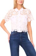 CeCe Floral Lace Button-Up Shirt