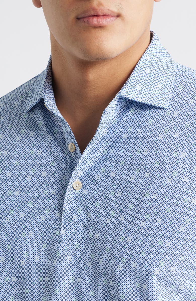 Peter Millar Santiago Geo Print Performance Piqué Golf Polo, Alternate, color, White/ Sport Navy