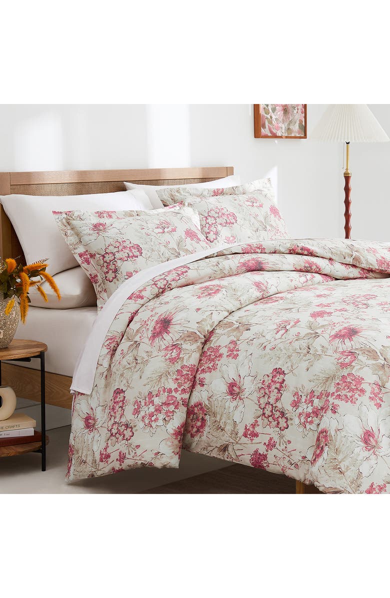 SOUTHSHORE FINE LINENS Skye Collection 3-Piece Cotton Duvet Set, Main, color, Natural/ Red