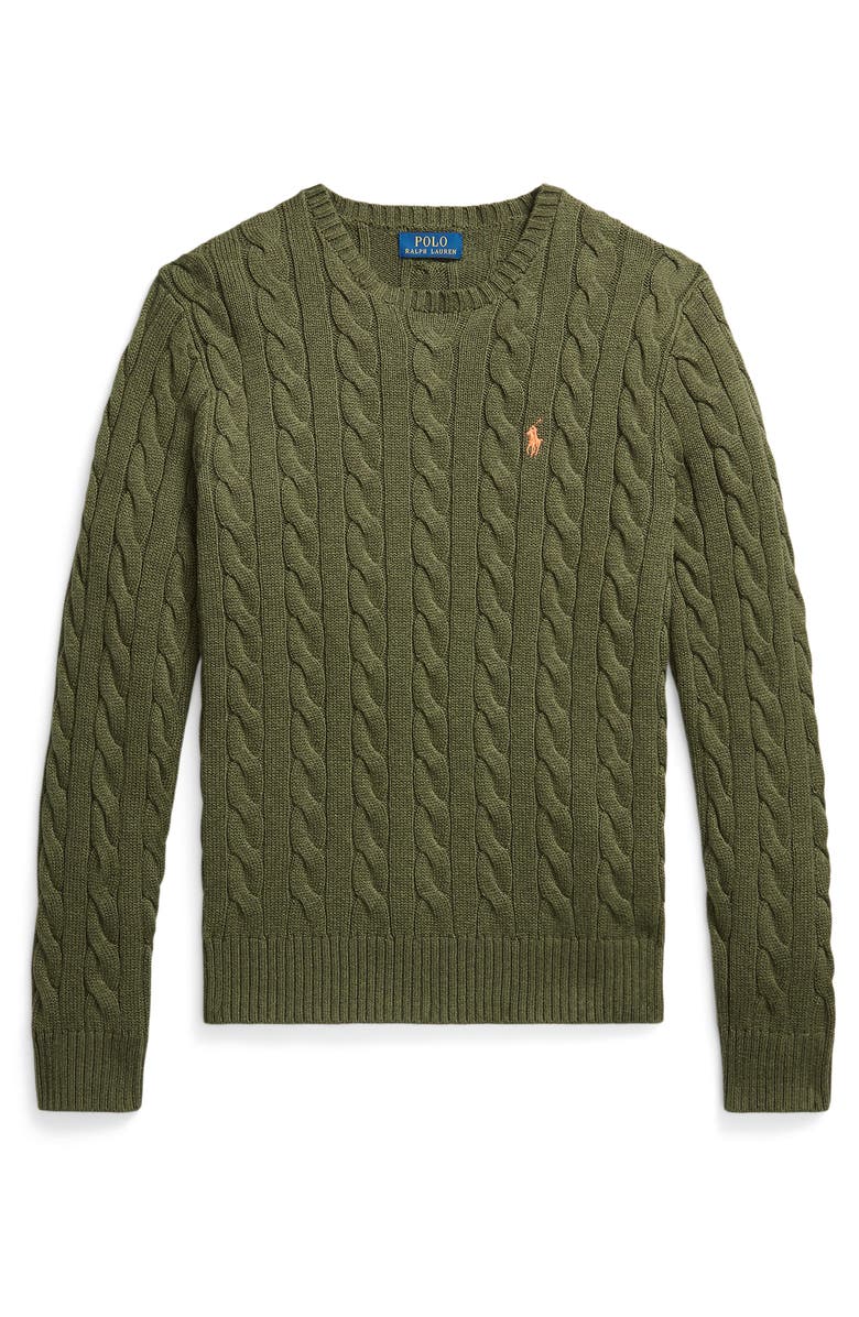 Polo Ralph Lauren Cotton Cable Sweater, Main, color, Garden Trail Heather