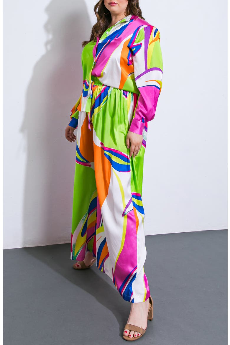 Print Woven Satin Pants, Alternate, color, GREEN