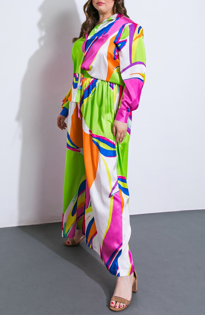 FLYING TOMATO Print Woven Satin Pants, Alternate, color, Green