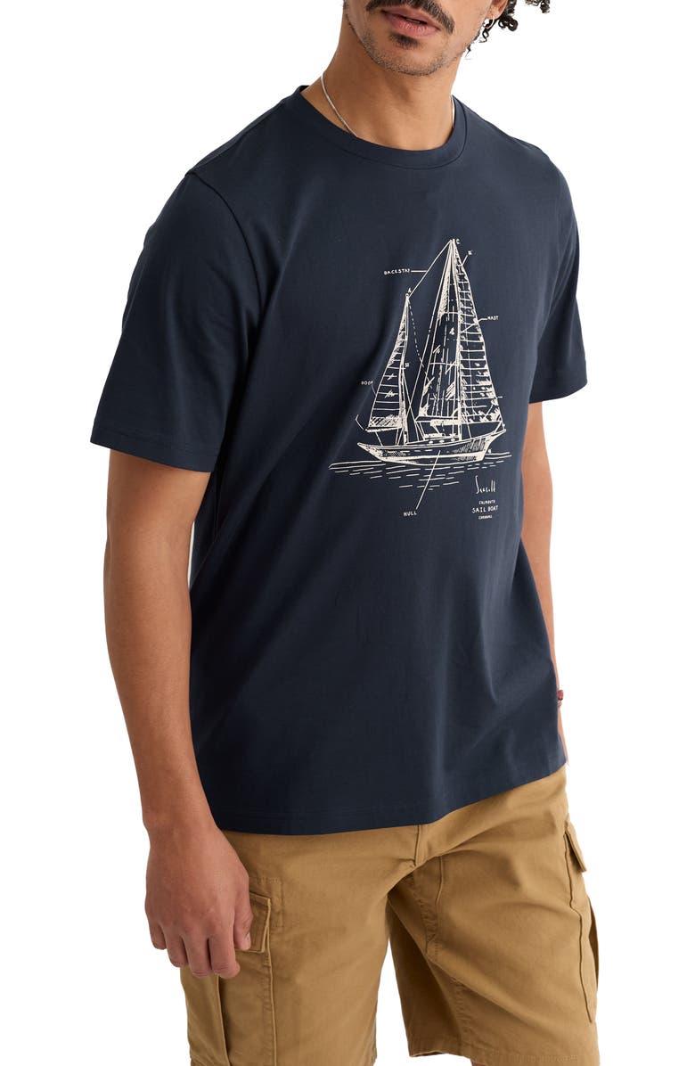 Seasalt Cornwall Midwatch Graphic T-shirt, Main, color, Boat Sketch Maritime