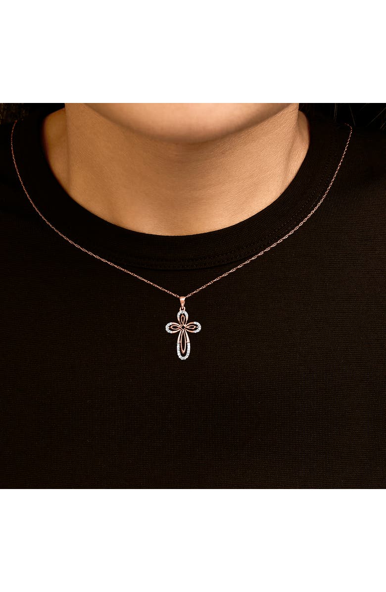 Haus of Brilliance 10K Rose Gold Plated Sterling Silver 1/6 Cttw Diamond Double Loop Cross Pendant Necklace, Alternate, color, Rose Gold Over Silver