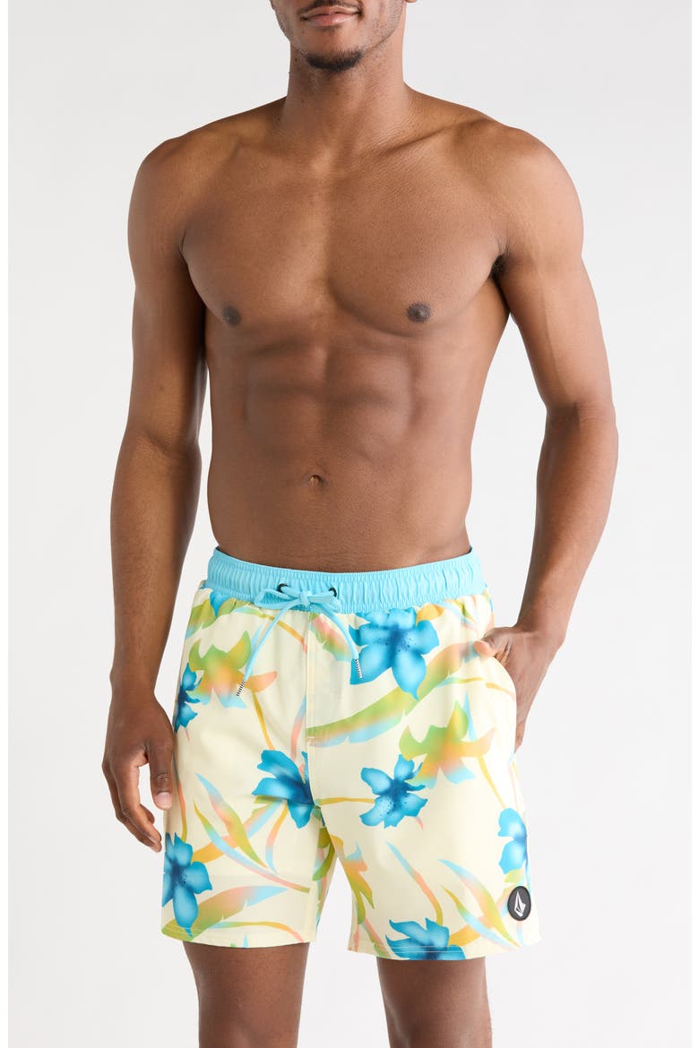Manic Print Swim Trunks, Main, color, LIGHT BEIGE