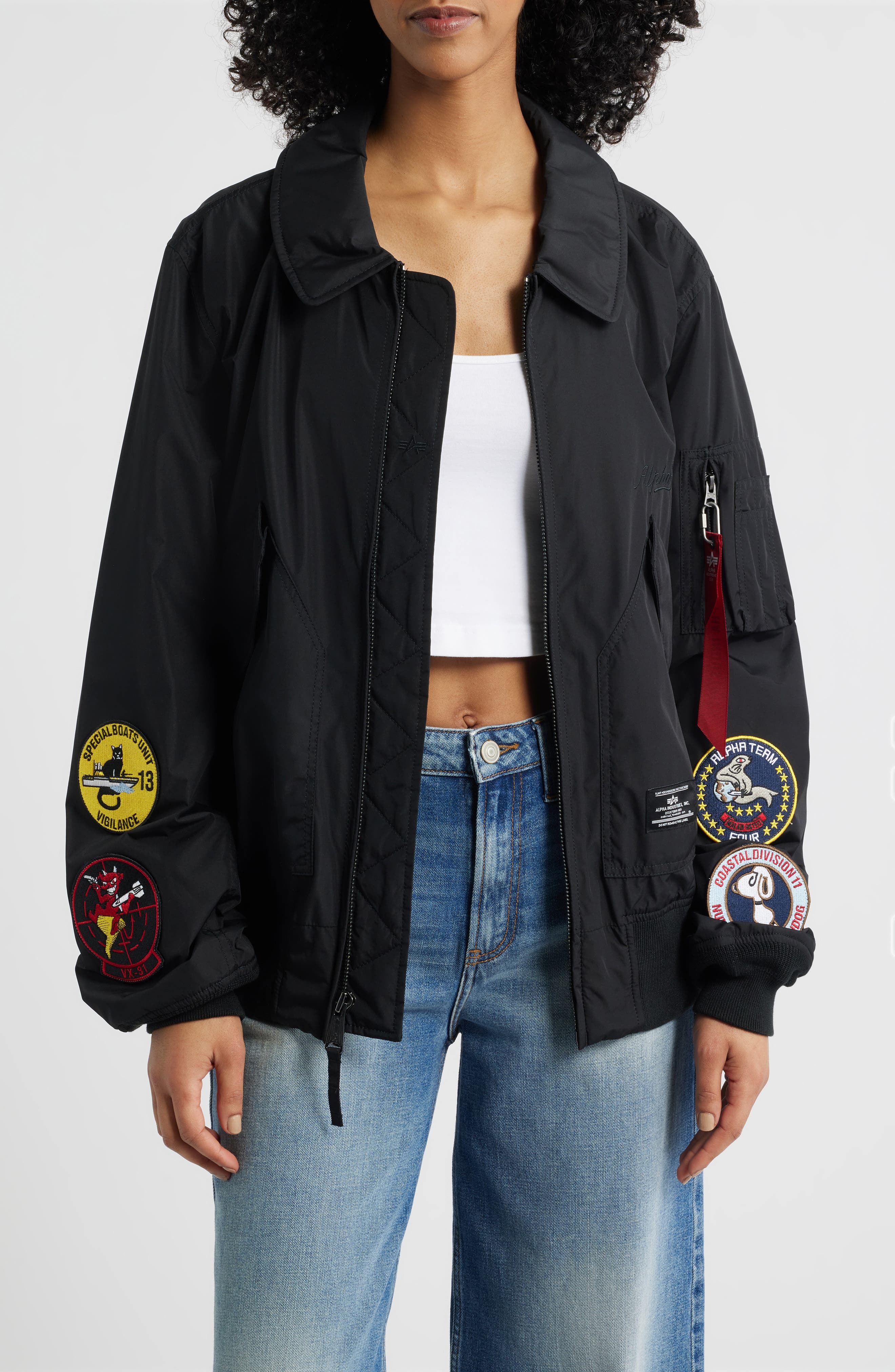 Patch Detail Relaxed Fit Flight Jacket