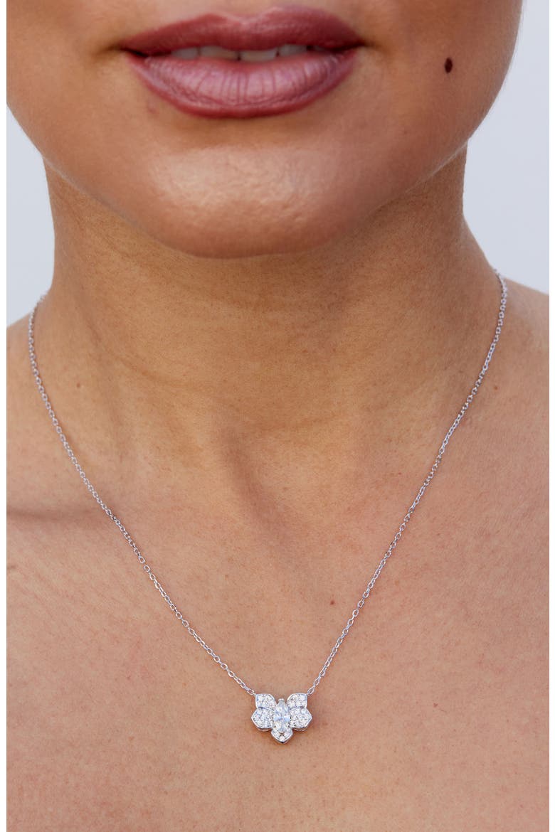Pavé Cubic Zirconia Orchid Pendant Necklace, Alternate, color, WHITE